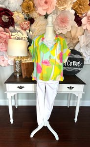 Bright Multi Color Top with Bubble Hem