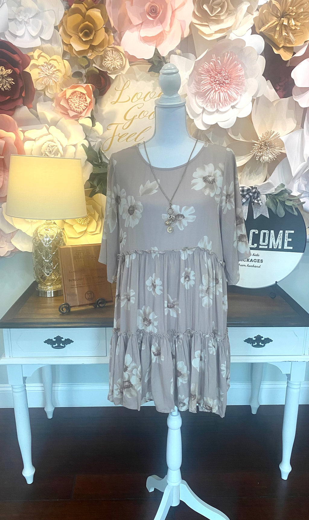 Warm Grey Floral Dress