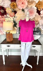 Magenta Top with Ruffle tiered Short Sleeve