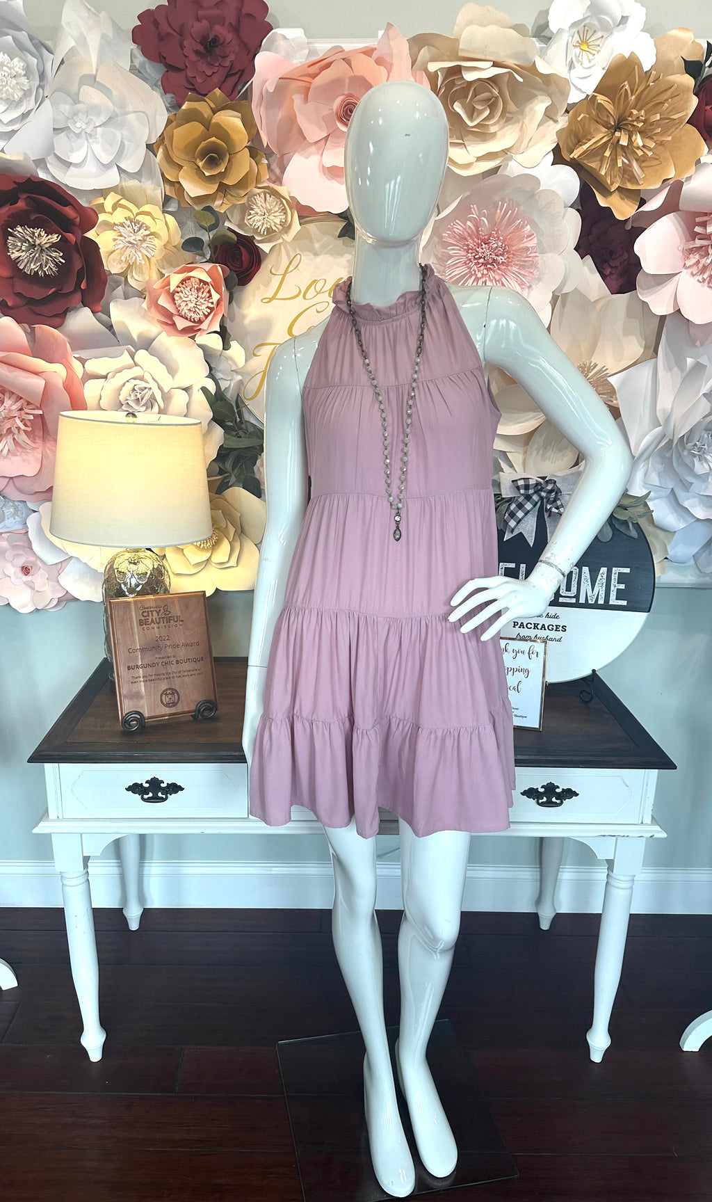 Pink Haltered Tiered Dress with Back Tie