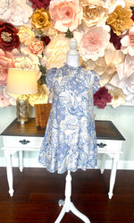 Blue Paisley Drop Waist Mini Dress
