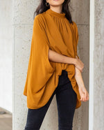 Crepe Mock Neck Back Neck Tie Top