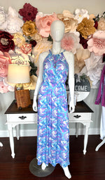 Blue & Lavender Maxi Dress with Halter Neck line
