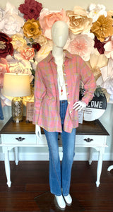 Soft Pink/Yellow Plaid Button Top