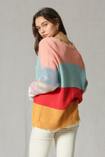 Color Block Distressed V-neck Sweater
