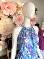 Blue & Lavender Maxi Dress with Halter Neck line