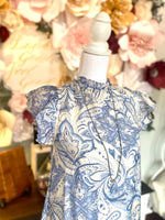 Blue Paisley Drop Waist Mini Dress