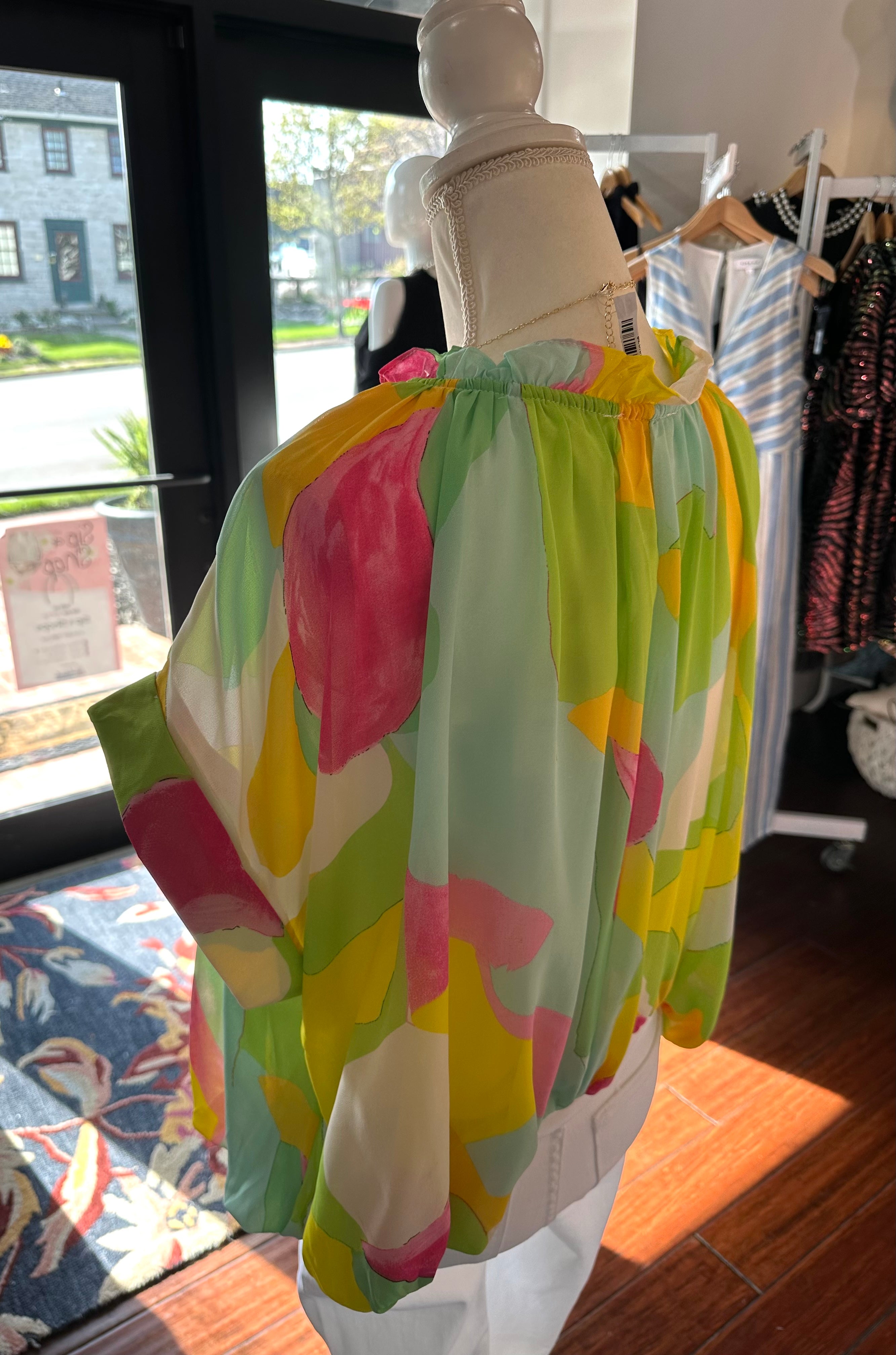 Bright Multi Color Top with Bubble Hem