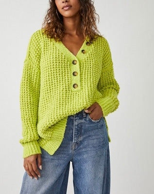 Free People Lime Thermal Sweater