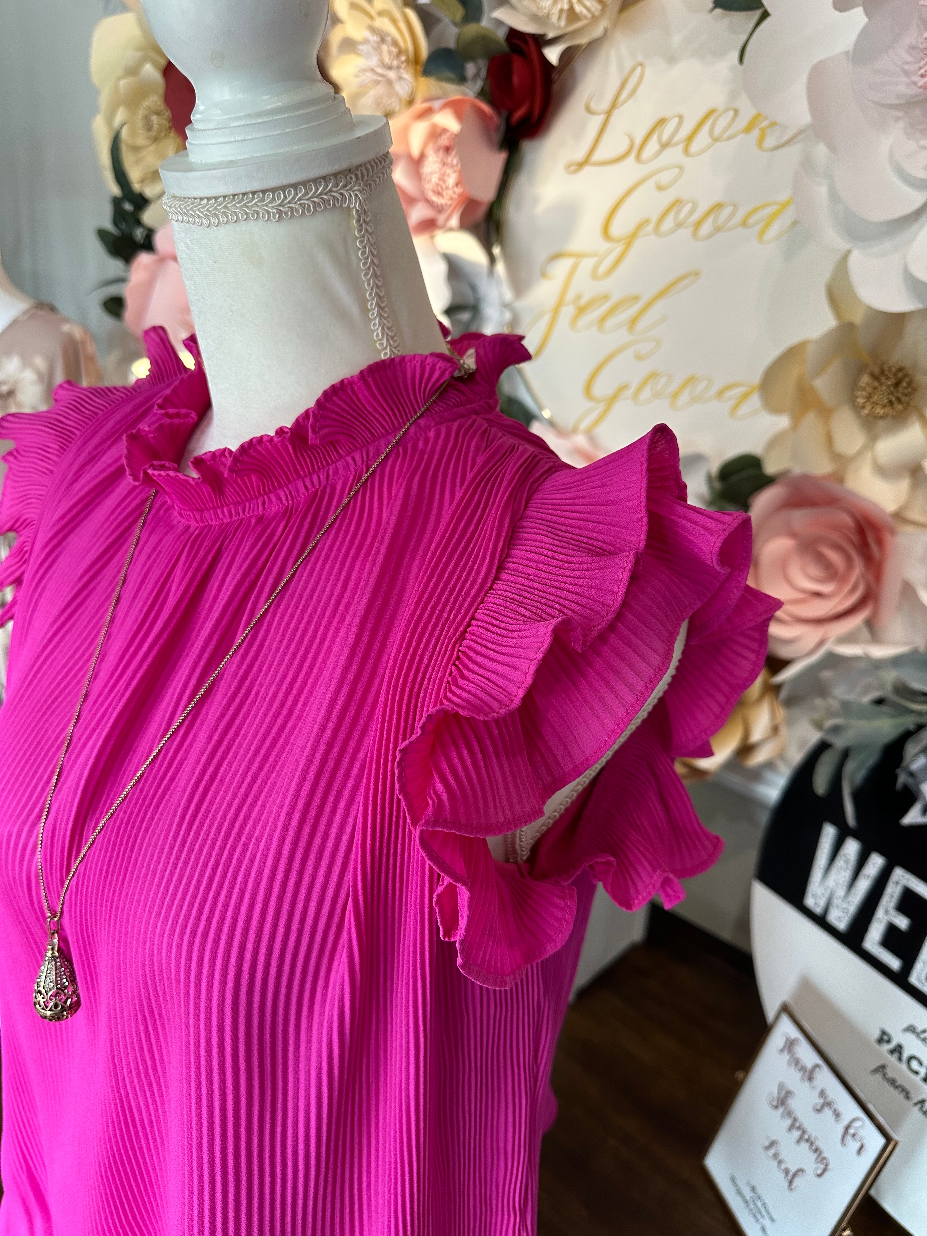 Magenta Top with Ruffle tiered Short Sleeve