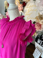 Magenta Top with Ruffle tiered Short Sleeve