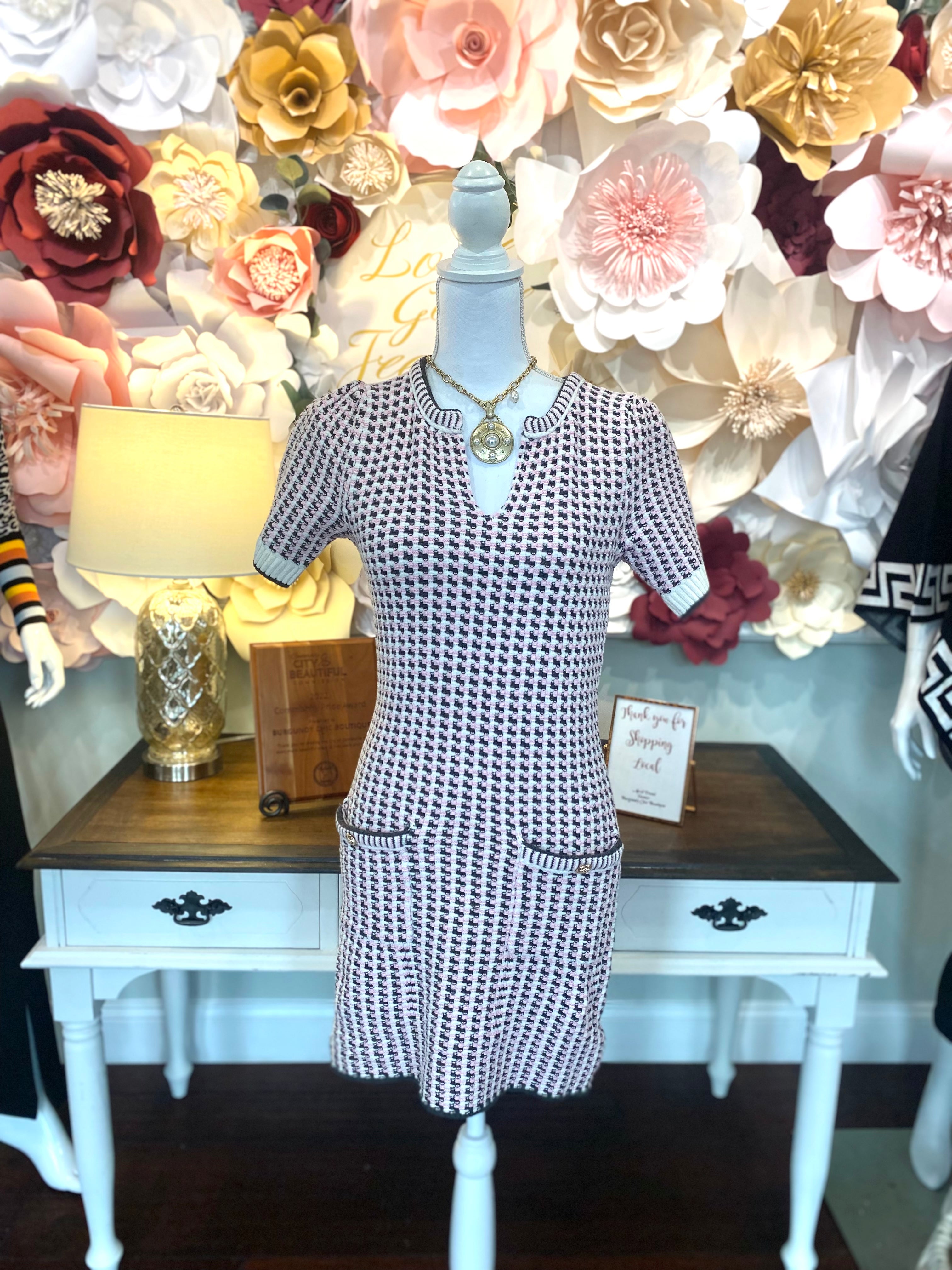 Pink Grey Tweed Dress