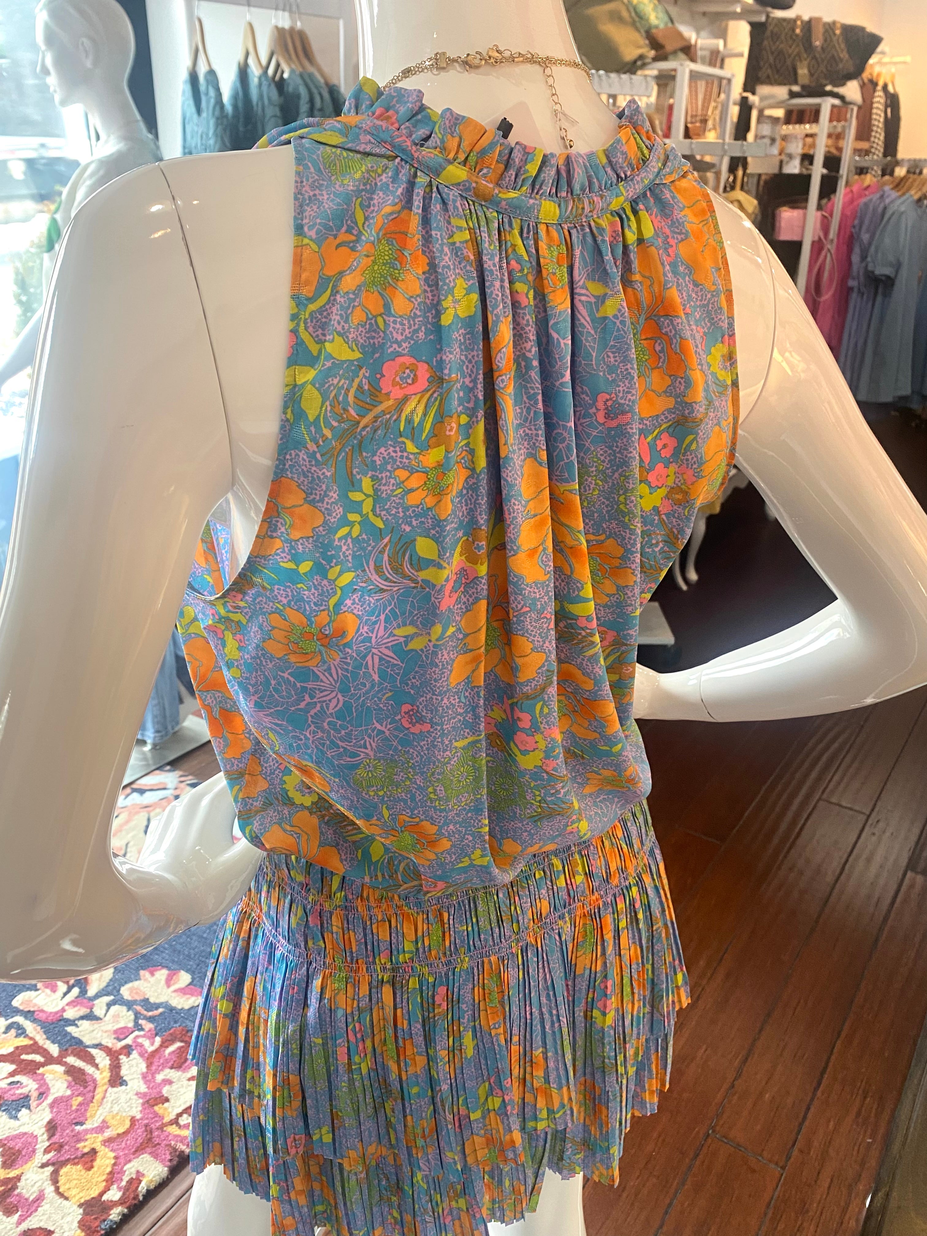 Orange and Blue Floral Dress