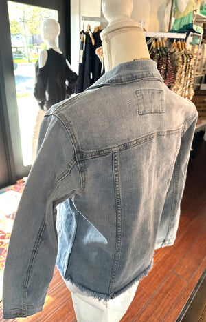 Light Wash Denim Jacket with fringe detail