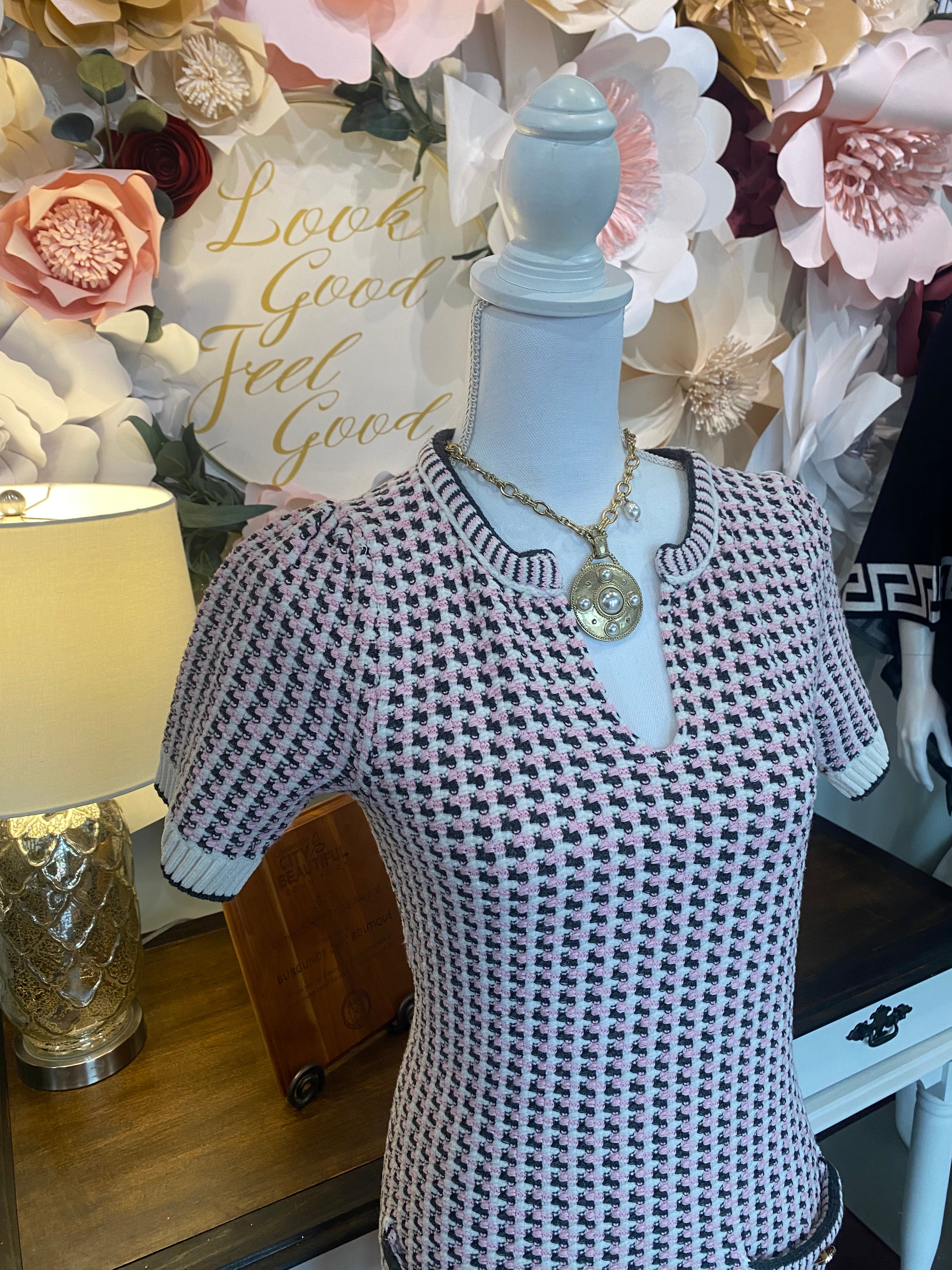 Pink Grey Tweed Dress